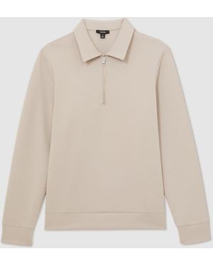 Reiss Stone Prince Premium Interlock Half-Zip Polo Sweatshirt - Natural