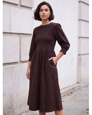 Roman Shirred Cord Midi Dress - Braun