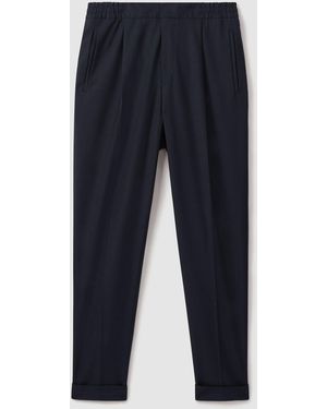Reiss Brighton - Navy Relaxed Pleated Tapered Pants, 38 - Blue