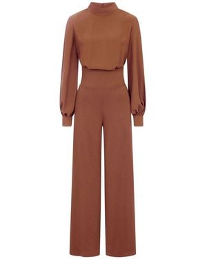 Hot Squash Wide Leg Jumpsuit With Blouson Sleeve - Brown