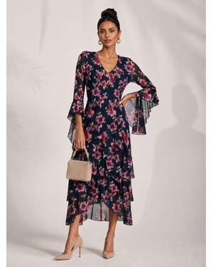 Jolie Moi Tiered Mesh Midaxi Dress - Blue