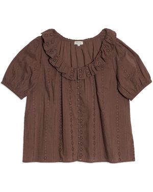 Albaray Ruffle Scoop Neck Top - Brown