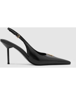 Reiss Leather Hardware-Detail Mid-Heel Court Shoes - Black