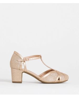 JD Williams Wide Fit Heeled T Bar Shoes - Natural