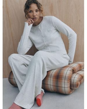 Self Long Sleeve Button Through Pajamas Set - Gray