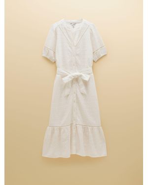 Joules Susanna Short Sleeve Broderie Midi Dress - Natural