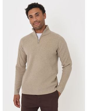 Threadbare Funnel Neck Quarter Zip Sweater - Natural