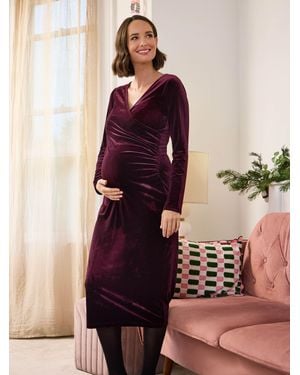 Jojo Maman Bébé Velvet Maternity Wrap Bodycon Midi Dress - Natural