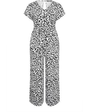 Yours Curve Jumpsuit Mit Blattmuster Und Kordelzug Aus 100 Baumwolleeu 50-52 (Uk 22-24) - Weiß