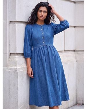 Roman Popper Buttoned Midi Dress - Blue