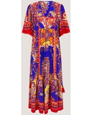 Monsoon Padma Printed Midi Dress - White