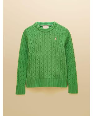 Joules Light Classic Crew Neck Cotton Cable Knit Jumper - Green