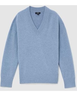 Reiss Soft Alberz Wool-Cashmere V-Neck Sweater - Blue