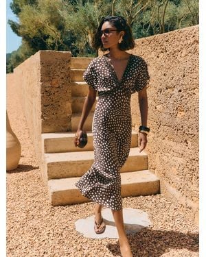 Friends Like These Satin Lace Trim Batwing Midi Dress - Brown