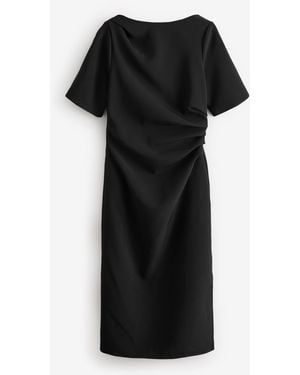 Next Ruched Short Sleeve Midi Dress - Black