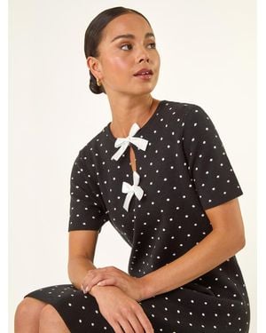 Roman Petite Polka Dot Knit Dress - Black