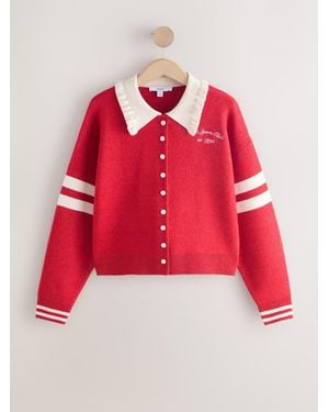 Next Ecru Tipped Supersoft Bomber Cardigan - Red