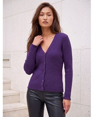 Roman Rib Knit Cardigan - Purple