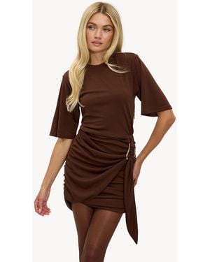 Loavies Chilly Charm Wrap Belt Detail Drape Mini Dress - Brown