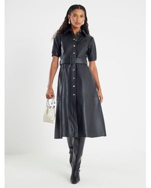 River Island Leather Belted Shirt Dress - Blue