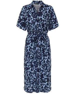 ONLY Short Sleeve Floral Button Through Midi Shirt Dress - Blue