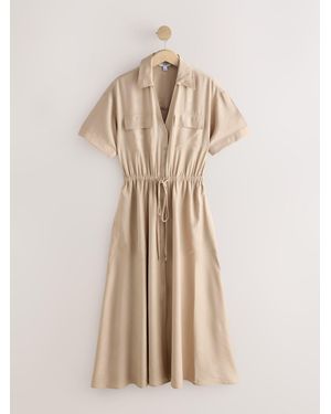 Next Short Sleeve Utility Midi Dress - Natural