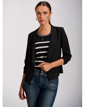 Jolie Moi Draped Open Collar Blazer - Black