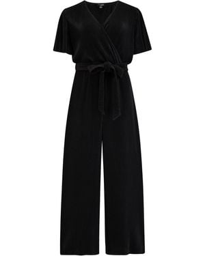 Pour Moi Tara Angel Sleeve Shine Plisse Cropped Leg Jumpsuit - Black