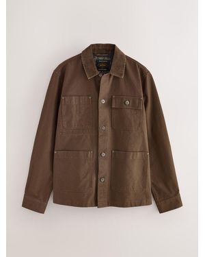 Next Chocolate Canvas Cord Collar Shacket - Brown