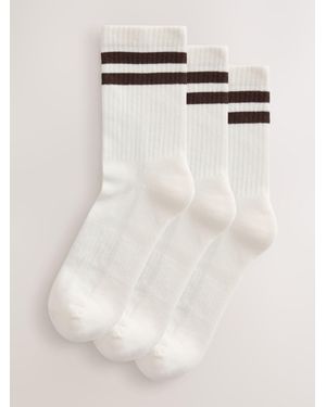 Next Tonal Stripe Cushion Sole Ribbed Sport Ankle With Arch Support Socks 3 Pack - Natural