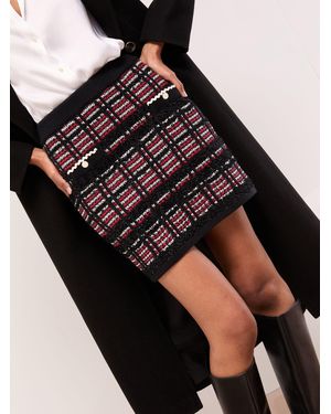 Lipsy Checked Boucle Trim Detail Knitted Mini Skirt - Black
