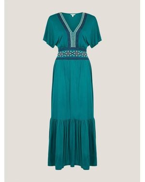 Monsoon Jacqui Embroidered Jersey Midi Dress - Blue