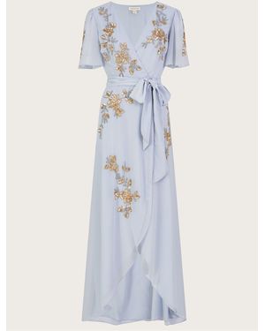 Monsoon Sarah Embroidered Wrap Dress - Blue