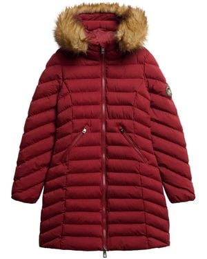 Superdry Fuji Faux Hood Mid Length Coat - Red