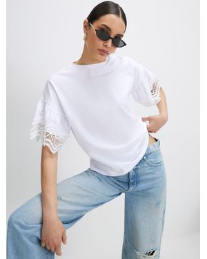 River Island Short Sleeve Crochet Trim T-Shirt - White
