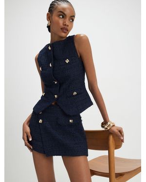 River Island Boucle Button Skort - Blue
