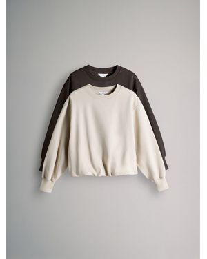 The Set 2 Pack Bubble Hem Sweatshirts Chocolate/Stone - Blue