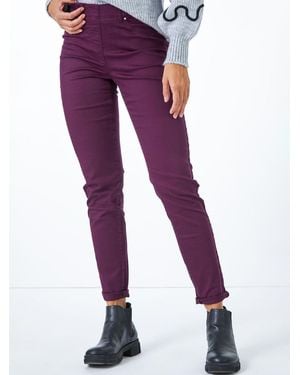 Roman Elastic Waist Stretch Denim Leggings - Purple