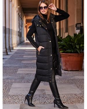 Sosandar Longline Padded Hooded Gilet With Pockets - Black