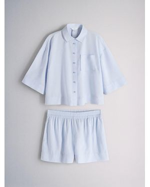 The Set 2 Piece Coord Shirt And Shorts Set With Linen - Blue