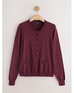 Next Burgundy Soft Touch Cotton Rich Crew Neck Cardigan - Purple