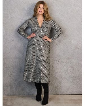 Live Unlimited Petite Geo Print Collar Wrap Jersey Dress - Gray