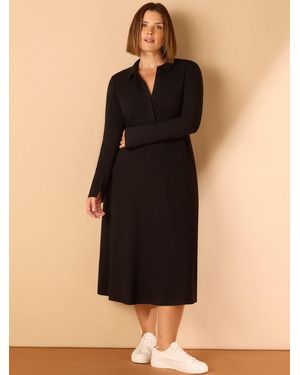 Live Unlimited Polo Collar Jersey Midi Dress - Schwarz