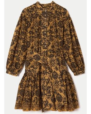 Jigsaw Batik Cotton Button Mini Dress - Natural