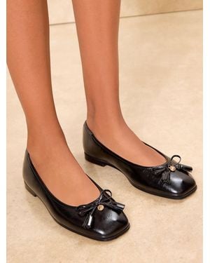 Lipsy Standard Fit Faux Leather Square Toe Tassle Detail Comfort Ballerinas - Black