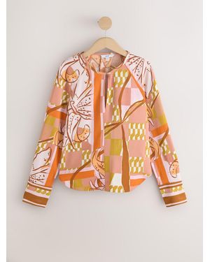 Next Abstract Floral Print Long Sleeve V-Neck Overhead Blouse - Orange