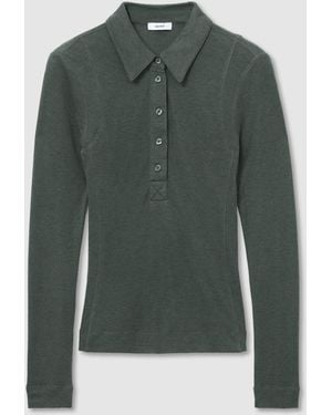 Reiss Charcoal Wendy Lyocell-Wool Collared Half-Button Top - Green