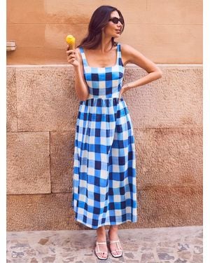 Ro & Zo Gingham Raya Square Neck Dress - Blue