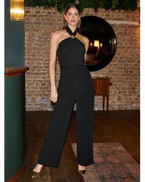 Yumi' Cross Over Halter Neck Jumpsuit - Brown