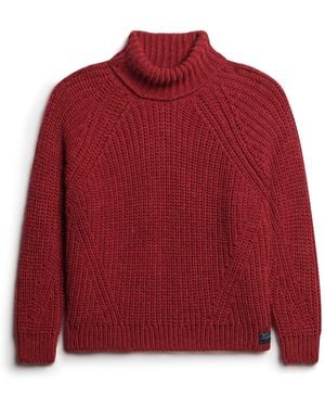 Superdry Legerer Strickpullover Mit Rollkragen Und Ziernähten - Rot